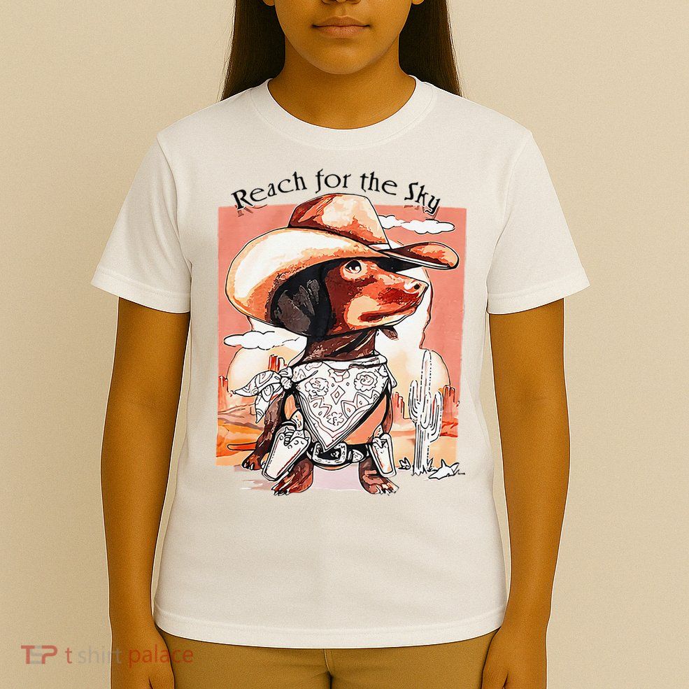 Funny Dachshund Dog Cow Hat Reach Sky Western Puppy Retro T-Shirt