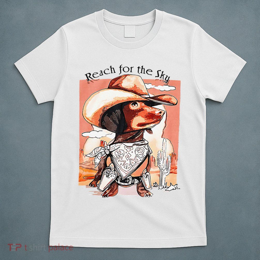 Funny Dachshund Dog Cow Hat Reach Sky Western Puppy Retro T-Shirt