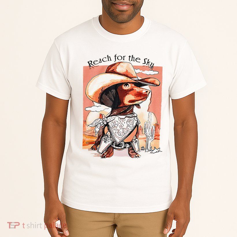 Funny Dachshund Dog Cow Hat Reach Sky Western Puppy Retro Tall T-Shirt