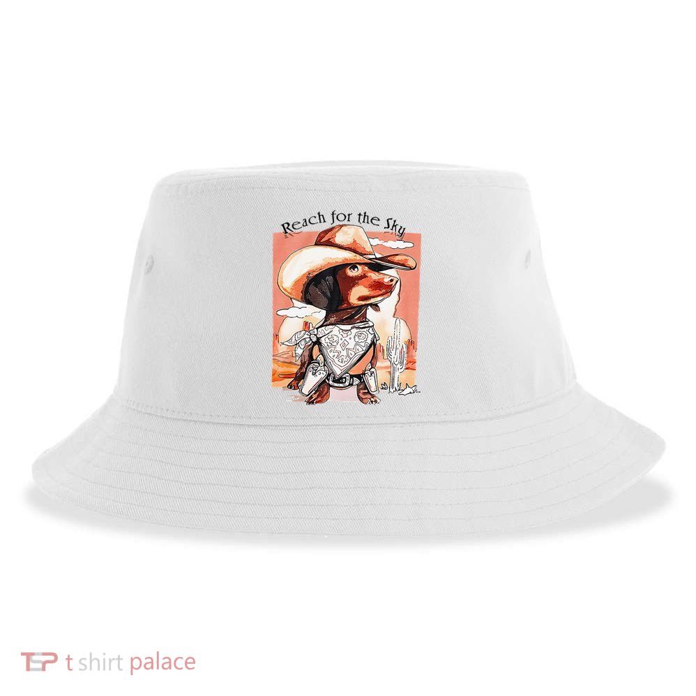 Funny Dachshund Dog Cow Hat Reach Sky Western Puppy Retro Sustainable Bucket Hat