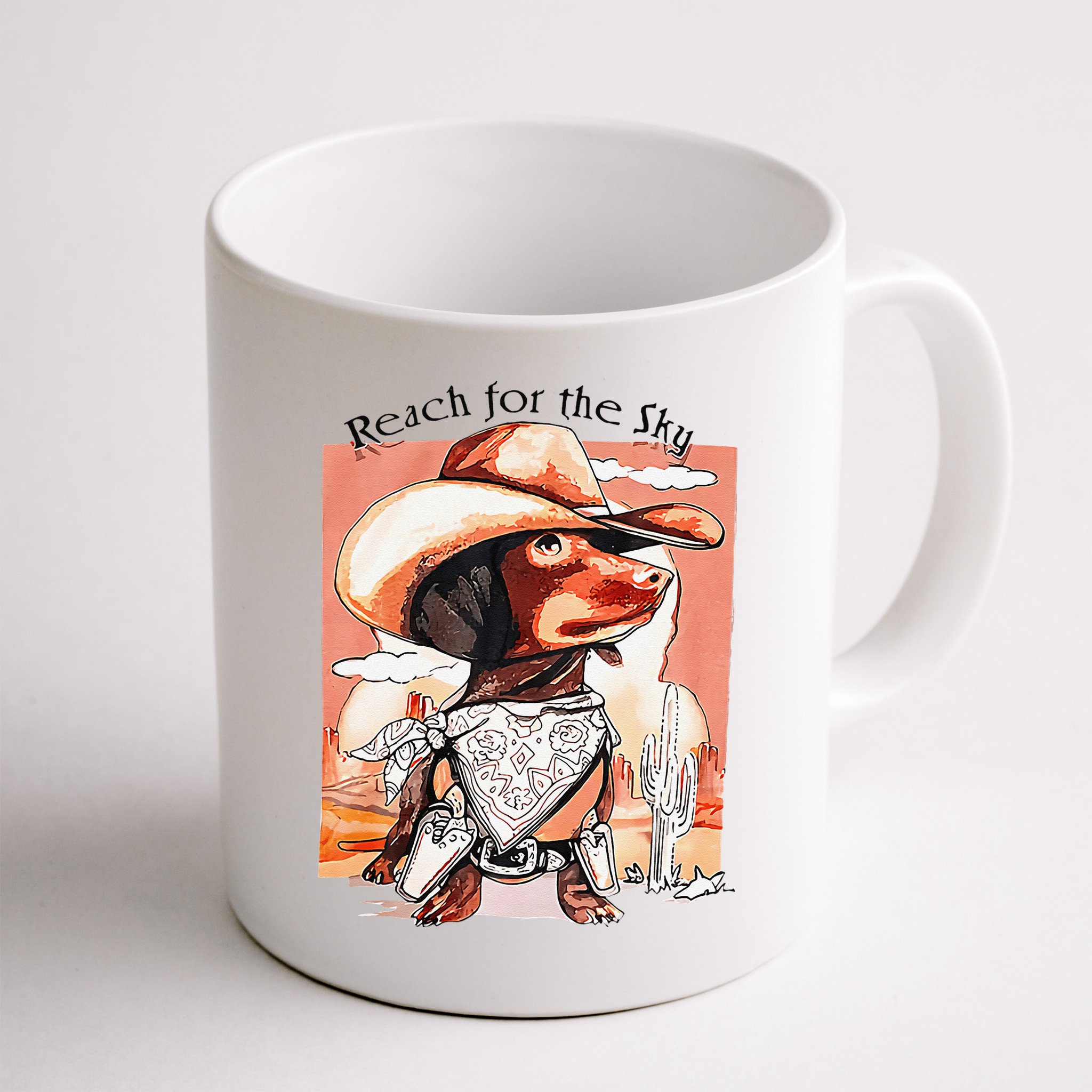 Funny Dachshund Dog Cow Hat Reach Sky Western Puppy Retro Mug