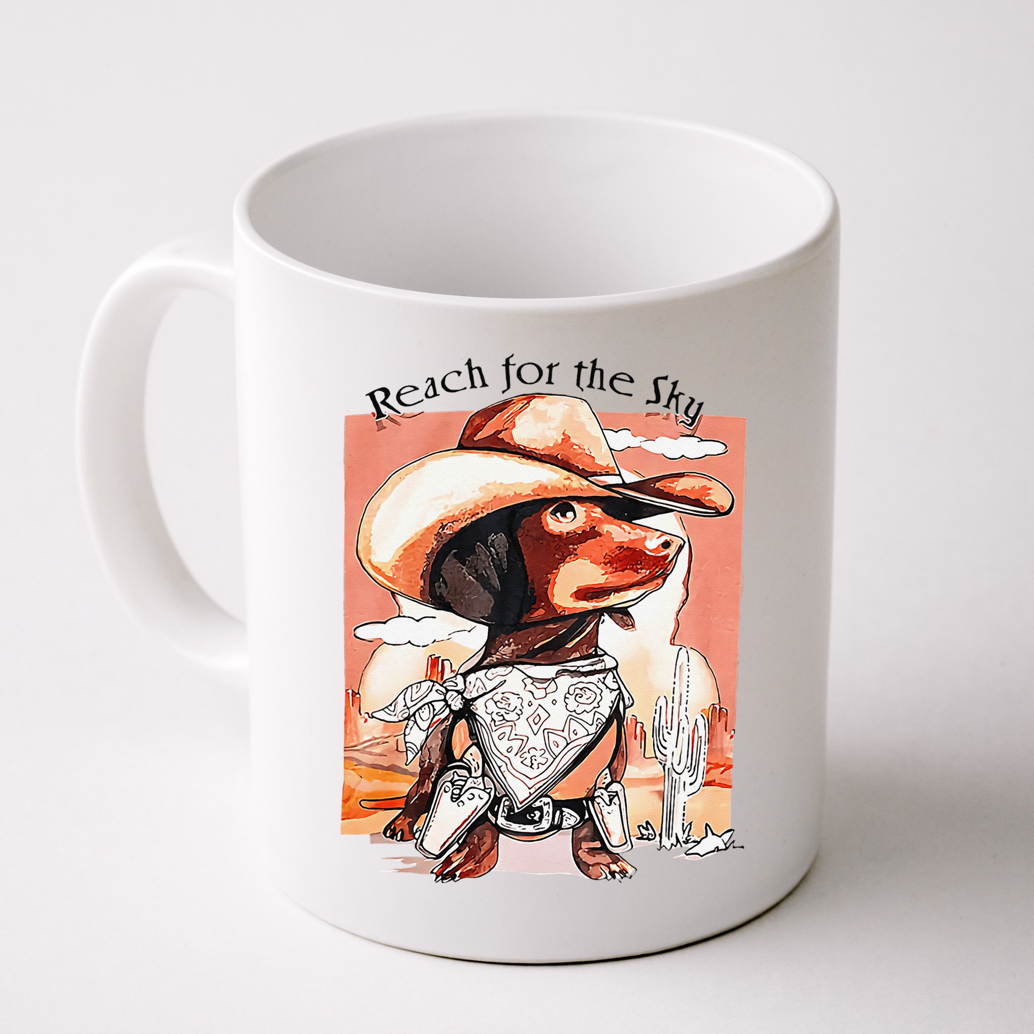 Funny Dachshund Dog Cow Hat Reach Sky Western Puppy Retro Mug