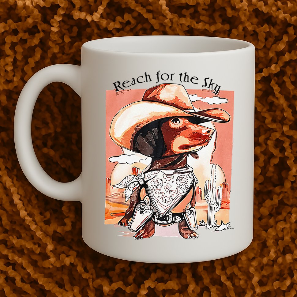Funny Dachshund Dog Cow Hat Reach Sky Western Puppy Retro Mug