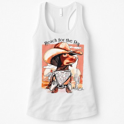 Funny Dachshund Dog Cow Hat Reach Sky Western Puppy Retro Womens Tank Top