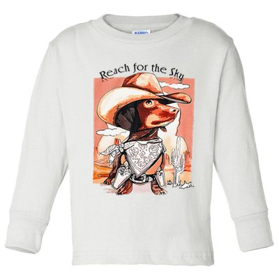 Funny Dachshund Dog Cow Hat Reach Sky Western Puppy Retro Toddler Long Sleeve Shirt