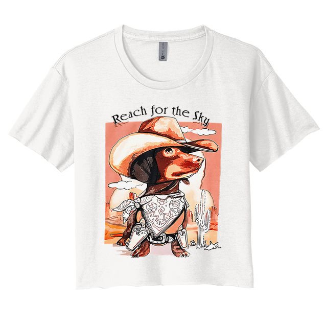 Funny Dachshund Dog Cow Hat Reach Sky Western Puppy Retro Crop Top