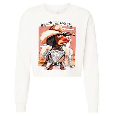 Funny Dachshund Dog Cow Hat Reach Sky Western Puppy Retro Cropped Pullover Crew