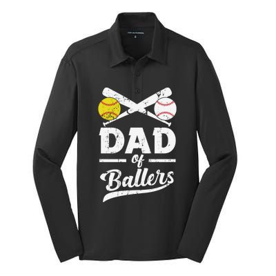 Father's Day Dad Of Ballers Baseball Gift Silk Touch Performance Long Sleeve Polo