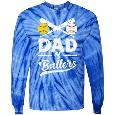 Father's Day Dad Of Ballers Baseball Gift Tie-Dye Long Sleeve Shirt