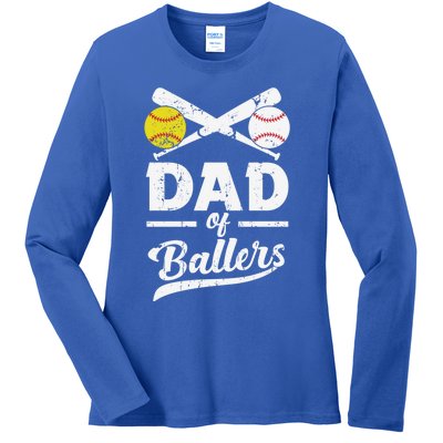 Father's Day Dad Of Ballers Baseball Gift Ladies Long Sleeve Shirt