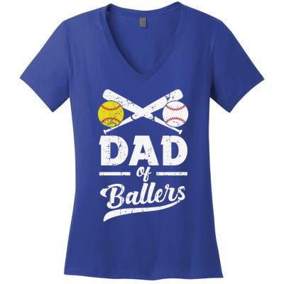 Father's Day Dad Of Ballers Baseball Gift Women's V-Neck T-Shirt