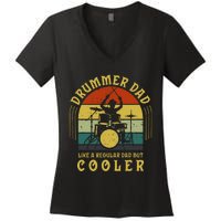 Funny Drummer Dad Art For Drumming Daddy Women's V-Neck T-Shirt