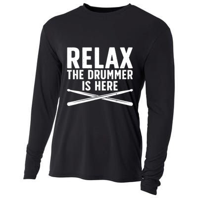 Funny Drummer Design For Drum Player Music Lover Cooling Performance Long Sleeve Crew