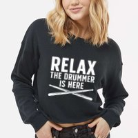 Funny Drummer Design For Drum Player Music Lover Cropped Pullover Crew