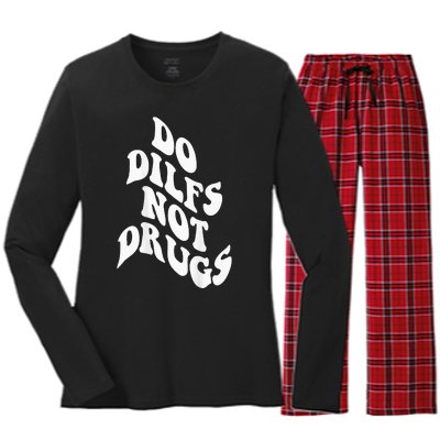 Funny Do Dilfs Not Drugs Trendy Clothing Words On Back Women's Long Sleeve Flannel Pajama Set 