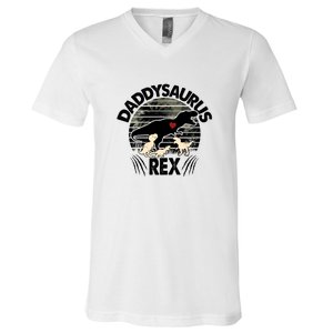 Father's Day Daddysaurus Rex Funny Dinosaur Gift For Father V-Neck T-Shirt