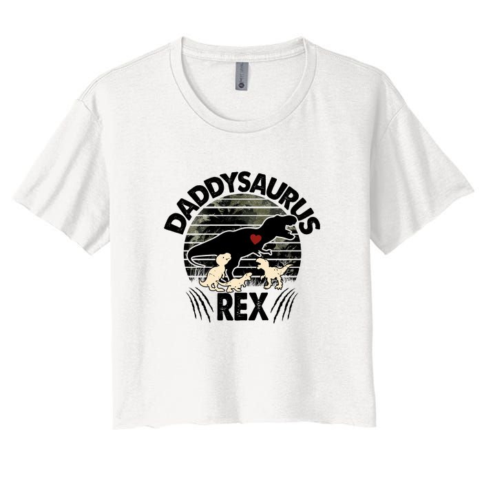 Father's Day Daddysaurus Rex Funny Dinosaur Gift For Father Women's Crop Top Tee