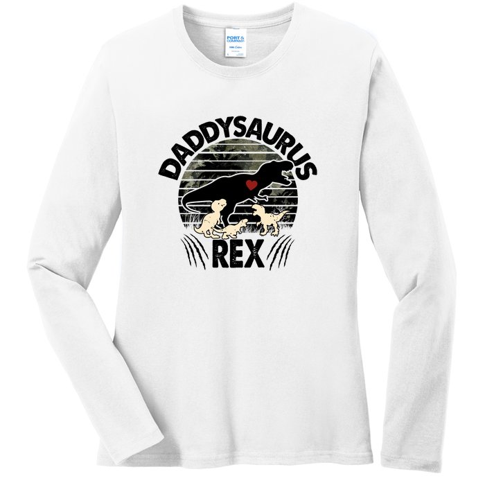 Father's Day Daddysaurus Rex Funny Dinosaur Gift For Father Ladies Long Sleeve Shirt