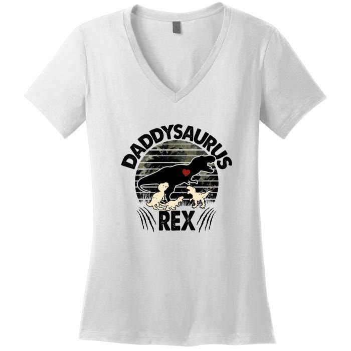 Father's Day Daddysaurus Rex Funny Dinosaur Gift For Father Women's V-Neck T-Shirt