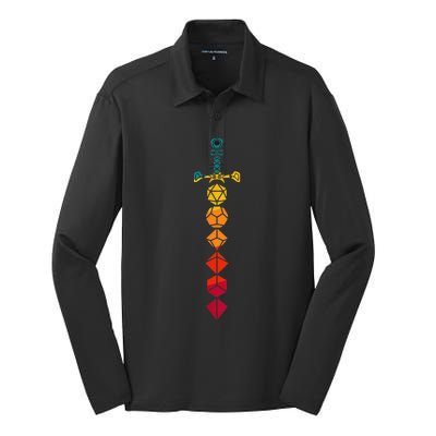 Funny D.20 Dungeons Dice Sword Vintage Silk Touch Performance Long Sleeve Polo