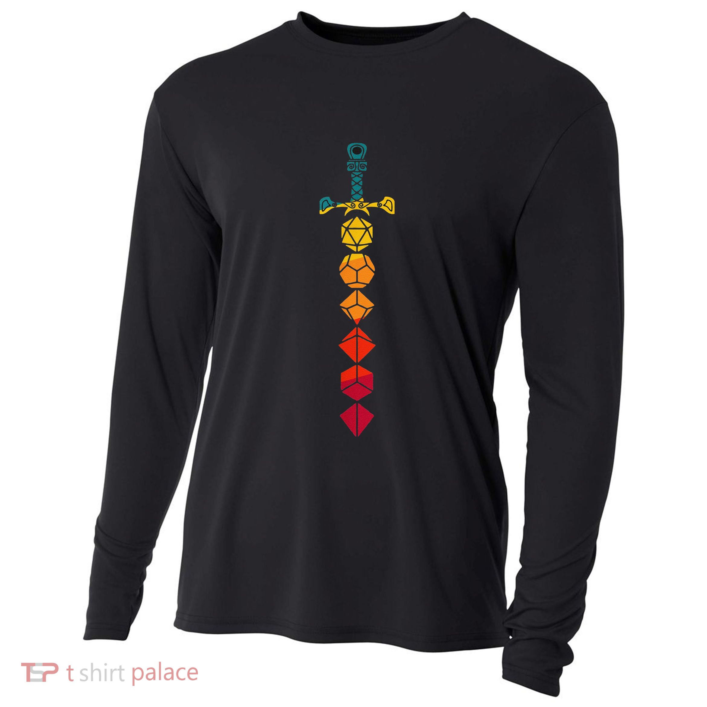 Funny D.20 Dungeons Dice Sword Vintage Cooling Performance Long Sleeve Crew