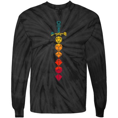 Funny D.20 Dungeons Dice Sword Vintage Tie-Dye Long Sleeve Shirt