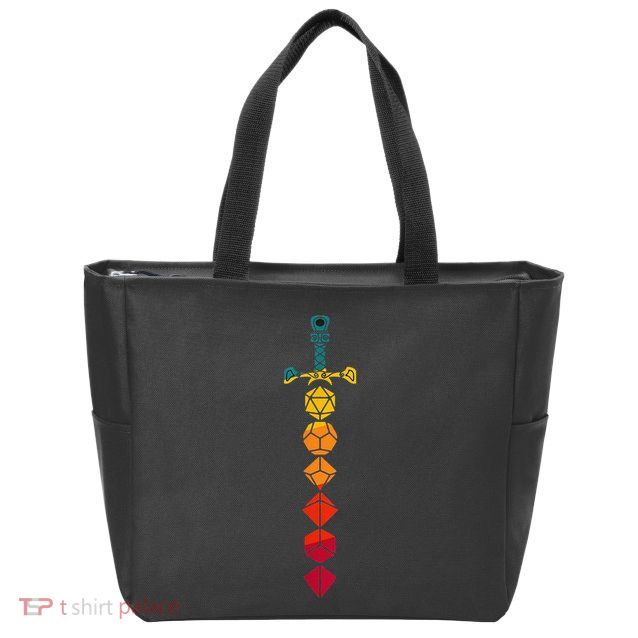 Funny D.20 Dungeons Dice Sword Vintage Zip Tote Bag