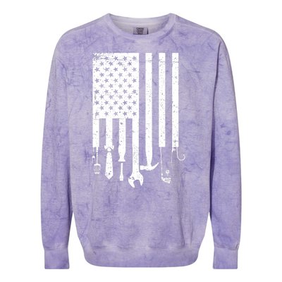 Father's Day Dad Tools USA American Flag Colorblast Crewneck Sweatshirt