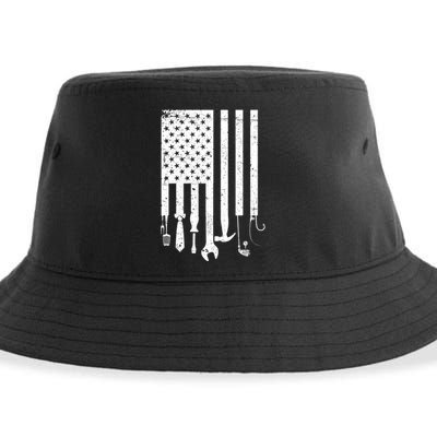 Father's Day Dad Tools USA American Flag Sustainable Bucket Hat