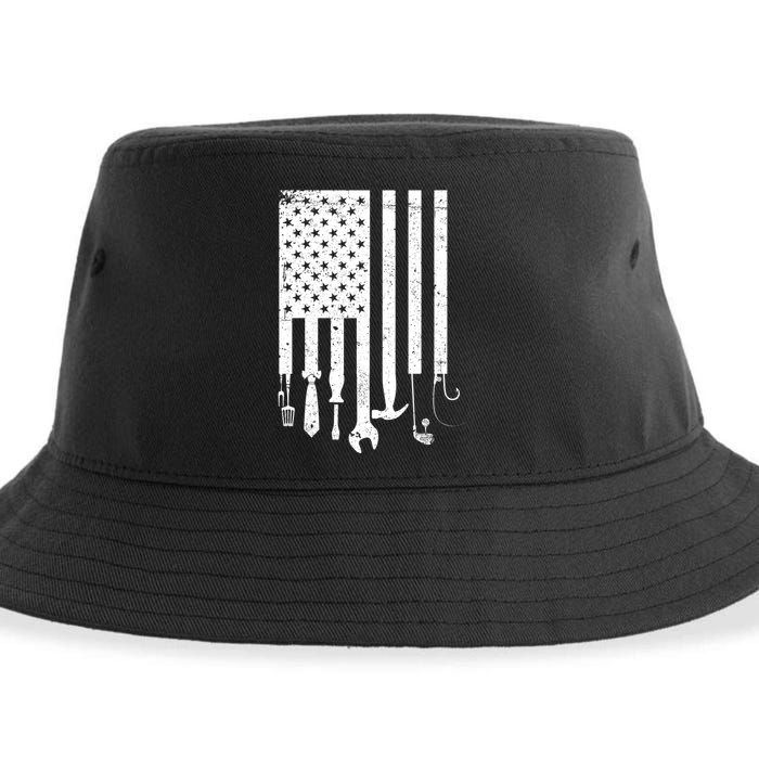 Father's Day Dad Tools USA American Flag Sustainable Bucket Hat