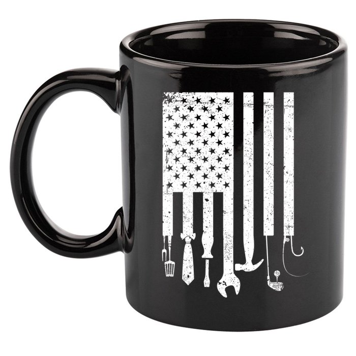 Father's Day Dad Tools USA American Flag 11oz C Handle Ceramic Mug