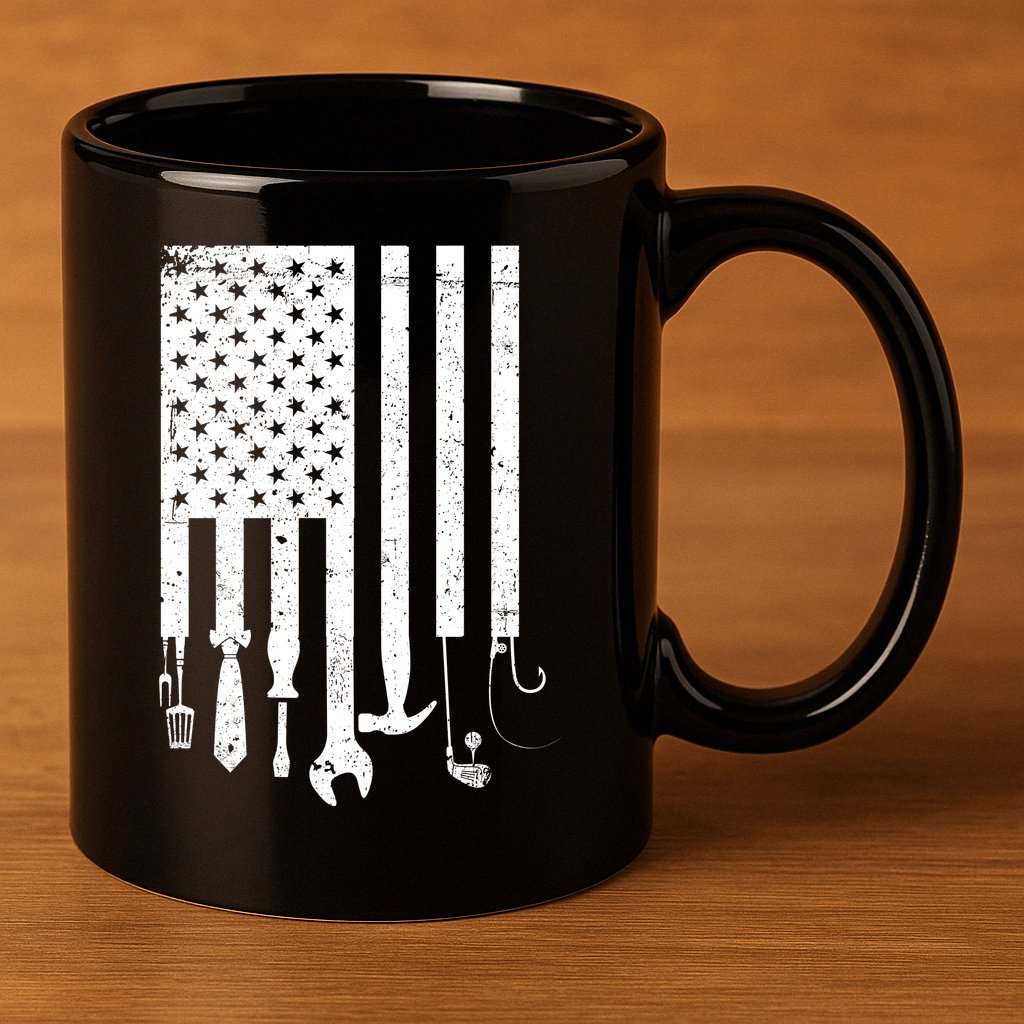 Father's Day Dad Tools USA American Flag 11oz C Handle Ceramic Mug