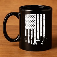 Father's Day Dad Tools USA American Flag 11oz C Handle Ceramic Mug