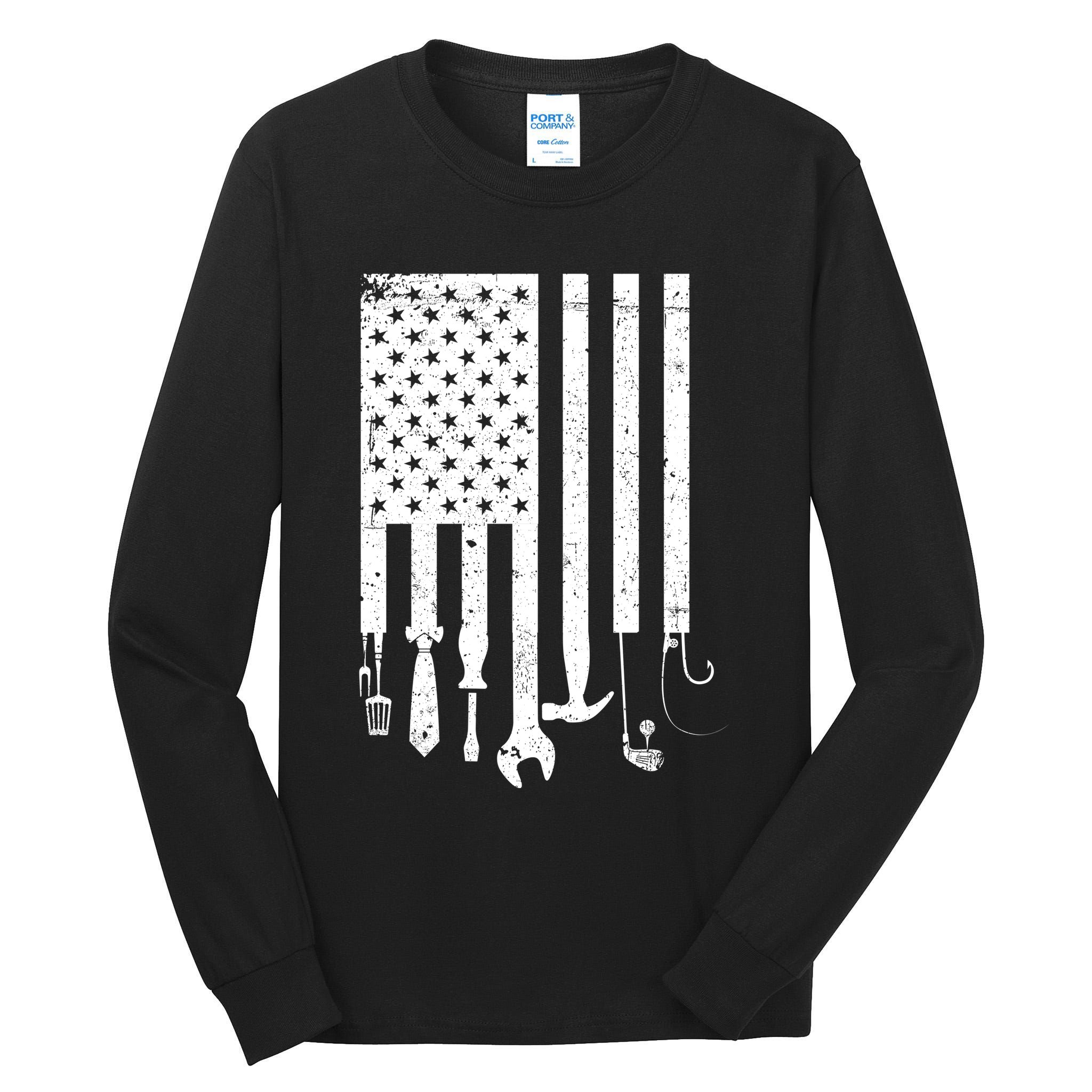 Father's Day Dad Tools USA American Flag Tall Long Sleeve T-Shirt