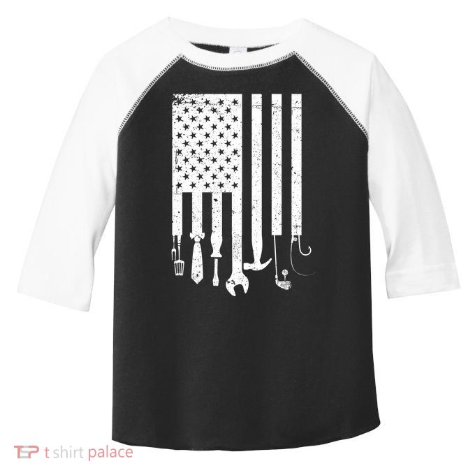 Father's Day Dad Tools USA American Flag Toddler Fine Jersey T-Shirt