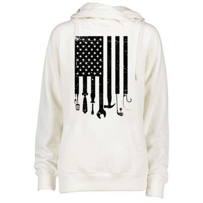 Father's Day Dad Tools USA American Flag Womens Funnel Neck Pullover Hood