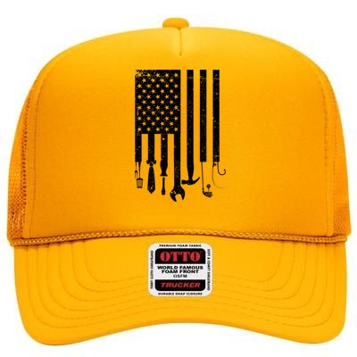 Father's Day Dad Tools USA American Flag High Crown Mesh Back Trucker Hat