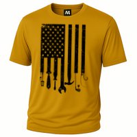 Father's Day Dad Tools USA American Flag Cooling Performance Crew T-Shirt