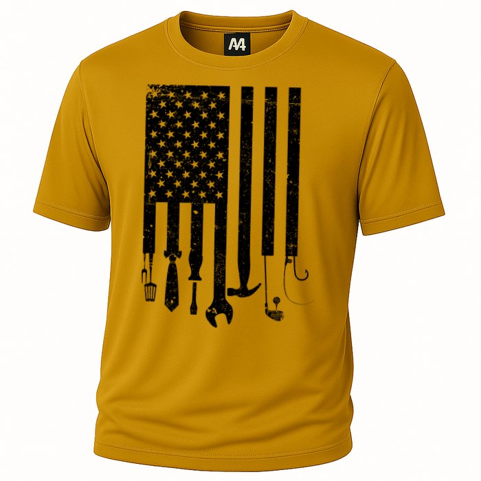 Father's Day Dad Tools USA American Flag Cooling Performance Crew T-Shirt
