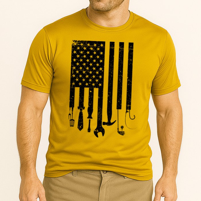 Father's Day Dad Tools USA American Flag Cooling Performance Crew T-Shirt