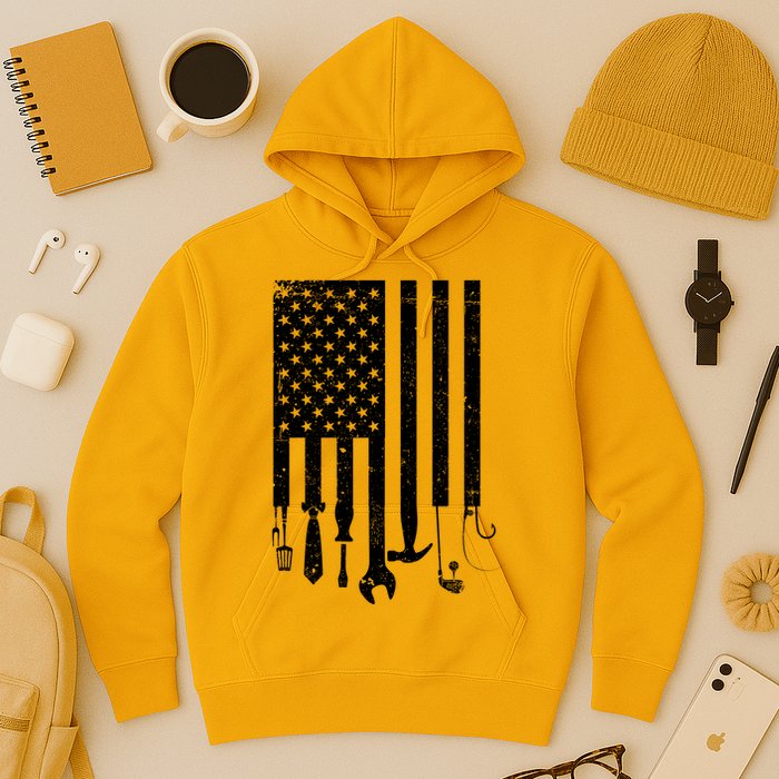 Father's Day Dad Tools USA American Flag Hoodie