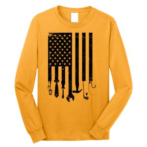 Father's Day Dad Tools USA American Flag Long Sleeve Shirt