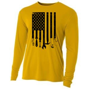 Father's Day Dad Tools USA American Flag Cooling Performance Long Sleeve Crew