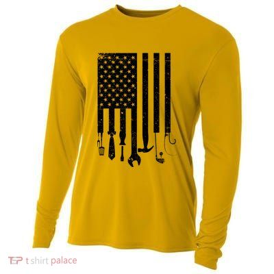 Father's Day Dad Tools USA American Flag Cooling Performance Long Sleeve Crew
