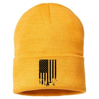 Father's Day Dad Tools USA American Flag Sustainable Knit Beanie