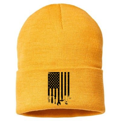 Father's Day Dad Tools USA American Flag Sustainable Knit Beanie