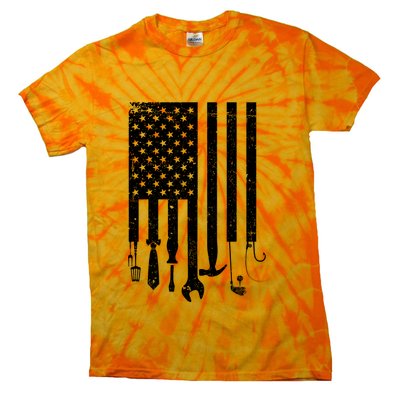 Father's Day Dad Tools USA American Flag Tie-Dye T-Shirt