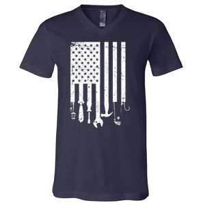 Father's Day Dad Tools USA American Flag V-Neck T-Shirt