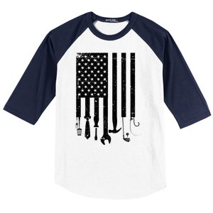 Father's Day Dad Tools USA American Flag Baseball Sleeve Shirt