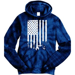 Father's Day Dad Tools USA American Flag Tie Dye Hoodie